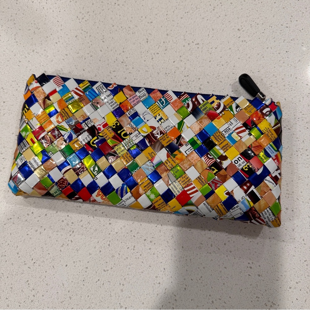 Y2K Candy Wrapper Lined Zippered Clutch Small Bag Multicolor Unique Upcycled